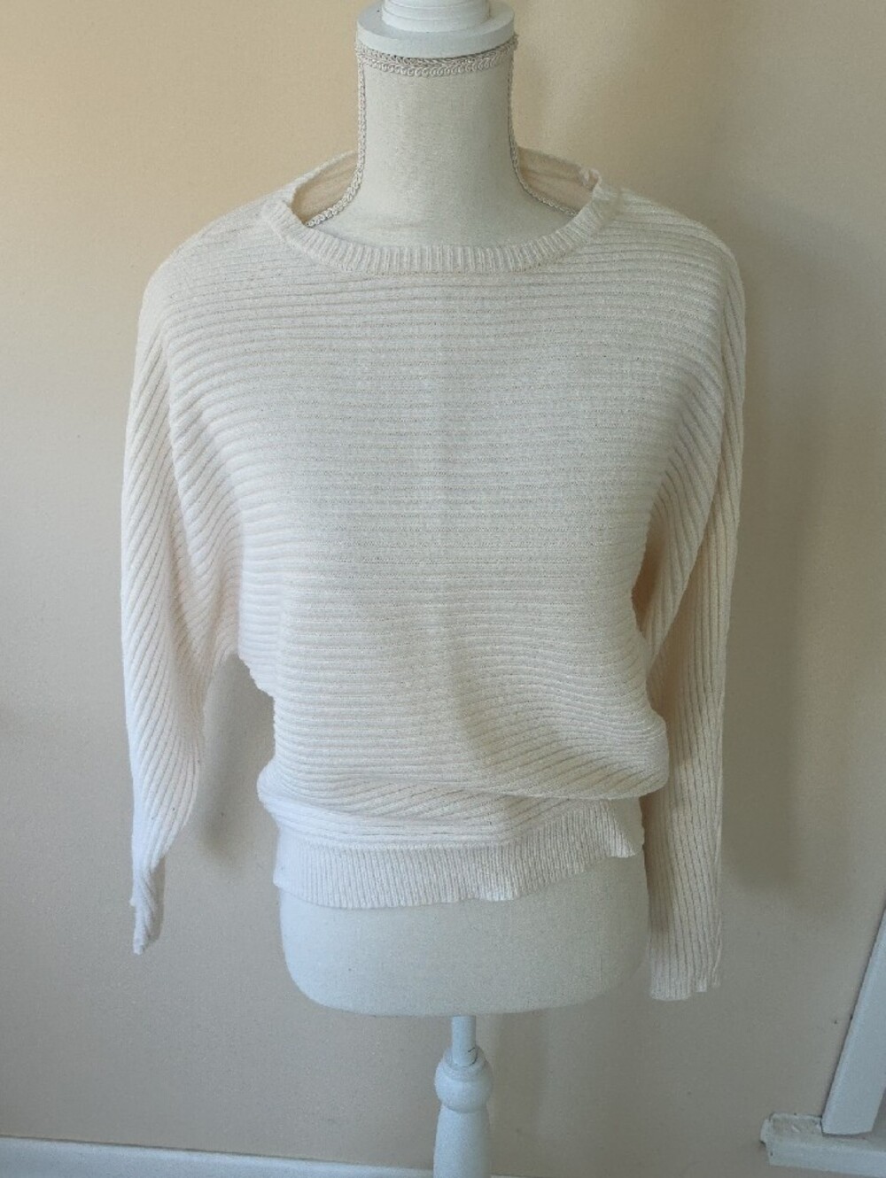 Express Cream Ribbed Crewneck Sweater - Picture 2 of 5